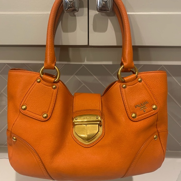 prada orange leather bag